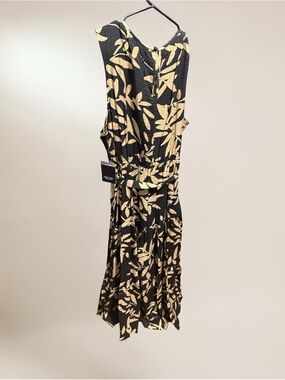 Sleeveless Black & Beige Floral Midi Dress XL NWT